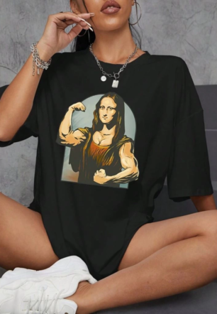 Kadın Baskılı Oversize  Kısa kol T-shirt - Siyah