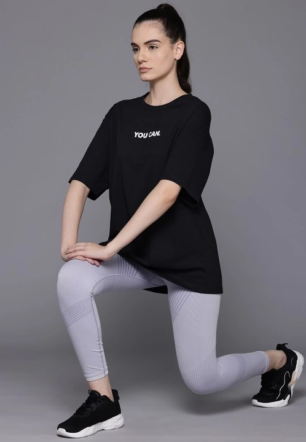 Kadın Baskılı Oversize Kısa kol  T-shirt - Siyah