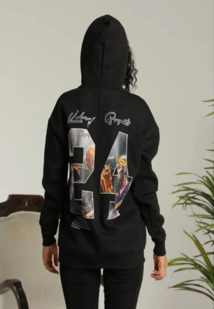 Kadın Baskılı Oversize Üç İplik Kapüşonlu Sweatshirt - Siyah