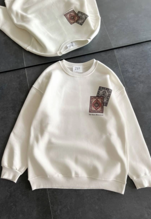 Kadın Bisiklet Yaka Baskılı SweatShirt - Beyaz