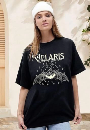 Kadın Bisiklet Yaka Baskılı T-shirt - Siyah