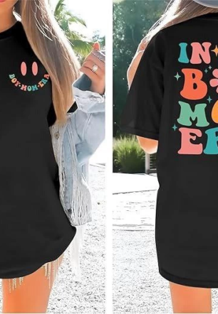 Kadın Bisiklet Yaka Kısa Kol Baskılı T-shirt - Siyah