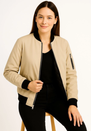 Kadın Bomber Mont Ceket Fermuarlı Kapitone İçi Astarlı Su İtici Regular Fit Yandan - bej
