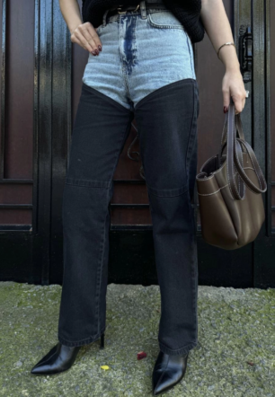 Kadın Jeans Kot Parçalı Palazzo Pantolon - Siyah
