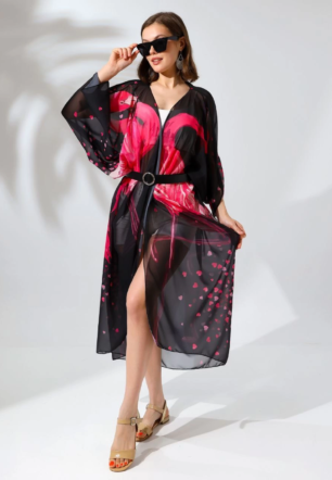 Kadın Rahat Kesim Şifon Kimono - Siyah