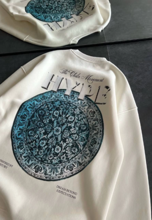 Kadın Üç İplik Bisiklet Yaka Baskılı SweatShirt - Beyaz