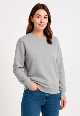 Kadın Üç İplik Düz Bisiklet Yaka SweatShirt - Gri