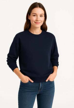 Kadın Üç İplik Düz Bisiklet Yaka SweatShirt - Lacivert