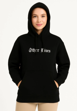 Kadın Kapşonlu Sweatshirt Oversize Üç İplik Şardonlu Other Lives Ön Arka Baskılı - Siyah