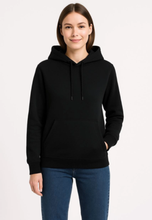 Kadın Üç İplik Kapüşonlu Kanguru Cepli Sweatshirt hoodie - Siyah