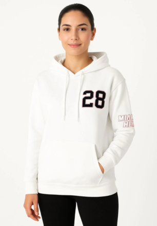 Kadın Üç İplik Kapüşonlu Ön ve Arka Baskılı SweatShirt hoodie - Beyaz
