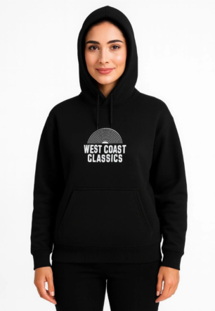 Kadın Kapşonlu Sweatshirt Oversize Üç İplik Şardonlu West Coast Classics Ön Arka - Siyah