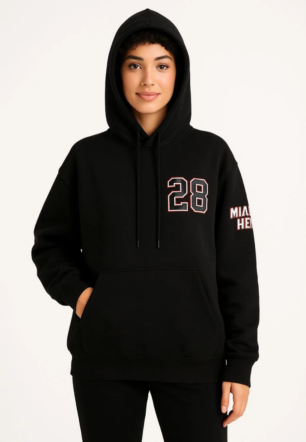 Kadın Üç İplik Kapüşonlu Ön ve Arka Baskılı SweatShirt hoodie - Siyah