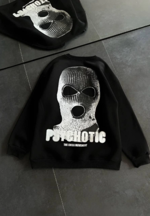 Kadın üç iplik Kışlık Bisiklet Yaka Baskılı SweatShirt - Siyah