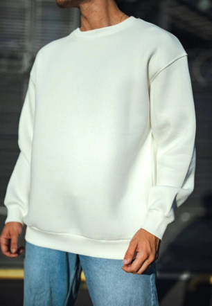 Erkek Kışlık Bisiklet Yaka Üç İplik Basic SweatShirt - Beyaz