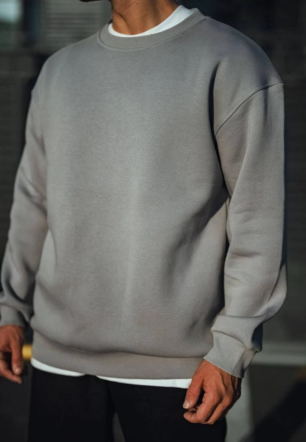 Erkek Kışlık Bisiklet Yaka Üç İplik Basic SweatShirt - Boyalı Gri