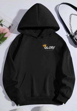 Kadın Kışlık Üç İplik Pamuklu Kapüşonlu SweatShirt - Siyah