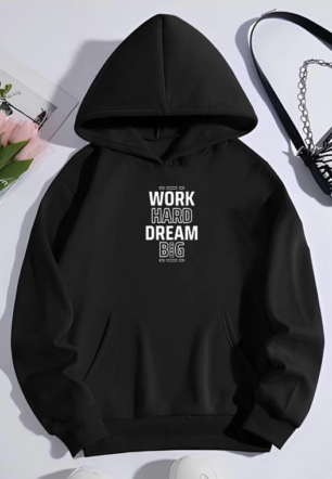 Kadın Kışlık Üç İplik Pamuklu Kapüşonlu SweatShirt - Siyah