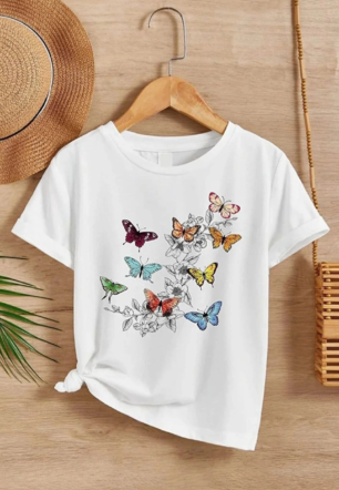 Kız Çocuk Bisiklet Yaka Baskılı T-Shirt - Beyaz
