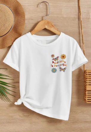 Kız Çocuk Bisiklet Yaka Baskılı T-Shirt - Beyaz