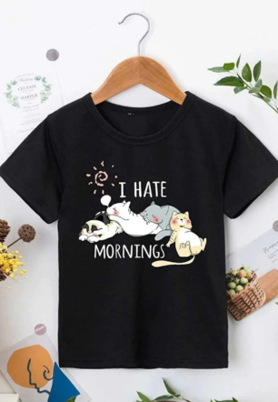 Kız Çocuk Bisiklet Yaka Baskılı T-Shirt - Siyah