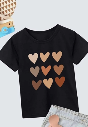 Kız Çocuk Bisiklet Yaka Baskılı T-Shirt - Siyah