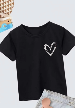 Kız Çocuk Bisiklet Yaka Baskılı T-Shirt - Siyah