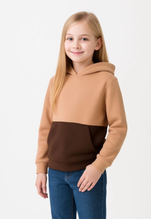 Kız Çocuk Kapüşonlu Kanguru Çepli Parçalı SweatShirt - Renkli