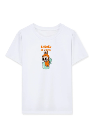 Kız Labubu Çocuk Baskılı T-Shirt - Beyaz
