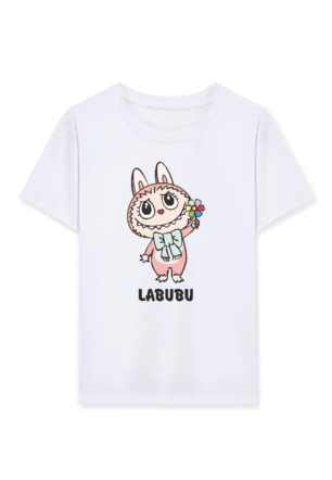 Kız Labubu Çocuk Baskılı T-Shirt - Beyaz