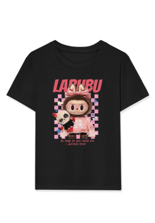Kız Labubu Çocuk Baskılı T-Shirt - Siyah