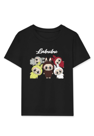 Kız Labubu Çocuk Baskılı T-Shirt - Siyah