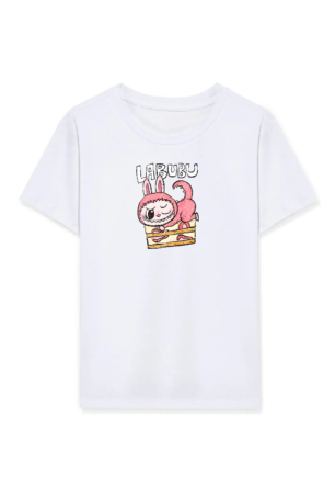 Kız Labubu Çocuk Baskılı T-Shirt - Beyaz