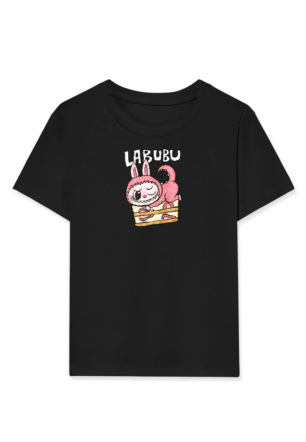 Kız Labubu Çocuk Baskılı T-Shirt - Siyah