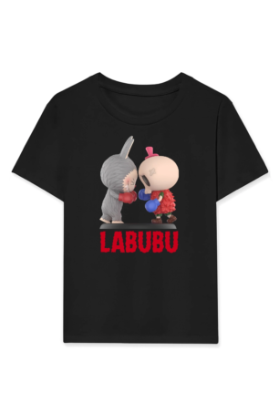 Kız Labubu Çocuk Baskılı T-Shirt - Siyah