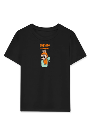 Kız Labubu Çocuk Baskılı T-Shirt - Siyah