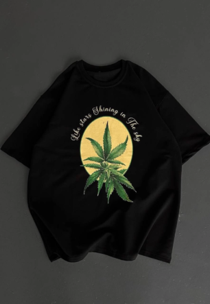 ERKEK Baskılı Oversize Bisiklet Yaka Kısa kol  T-shirt- Siyah