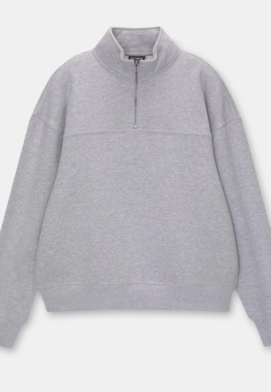 Kadın üç iplik Oversize Yarım Farmuarlı Yakalı Basic SweatShirt - Gri
