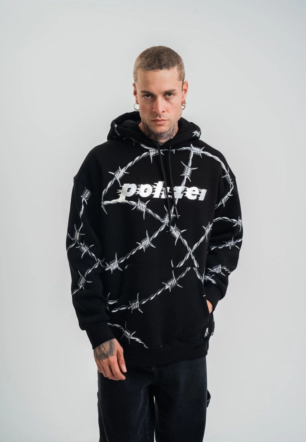 ERKEK Kapşonlu Varak ve Pano Baskılı SweatShirt- Siyah