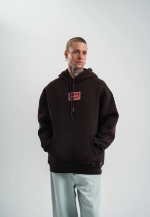 Erkek Premium Nakışlı Kapşonlu Sweatshirt Double Oversize Üç İplik Pamuklu - Siyah