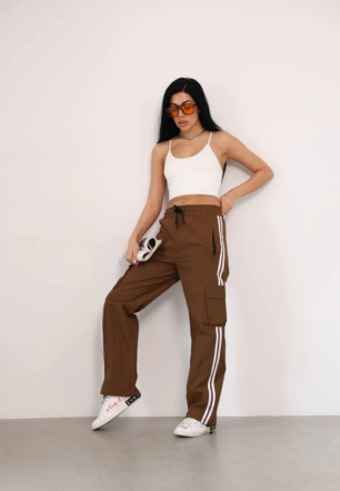 Kadın Praşut Kargo Çeplı Baggy Esofman Alt pantalon - Kahve
