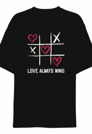 Sevgililer Günü İçin Özel Tasarım Love Always Wıns Baskılı T-shirt - Siyah