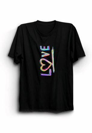 Sevgililer Günü İçin Özel Tasarım Love Baskılı T-shirt - Siyah