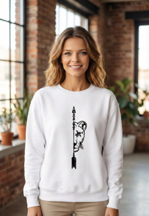 Sevgililer Günü Özel Bisiklet Yaka Aslan Baskılı Oversize Sweatshirt - Beyaz