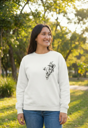 Sevgililer Günü Özel Bisiklet Yaka Baskılı Oversize Sweatshirt - Beyaz