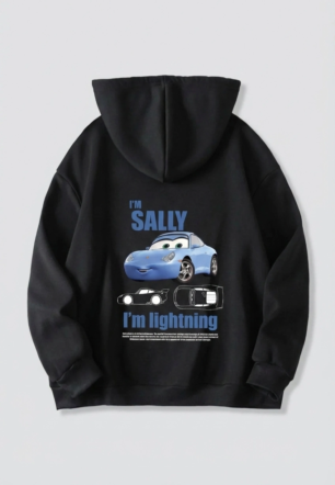 Sevgililer Günü Özel Kapüşonlu Araba Baskılı Oversize Sweatshirt - Siyah