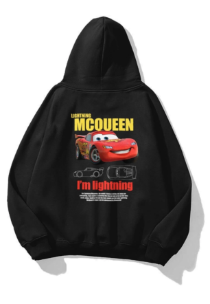 Sevgililer Günü Özel Kapüşonlu Araba Baskılı Oversize Sweatshirt - Siyah