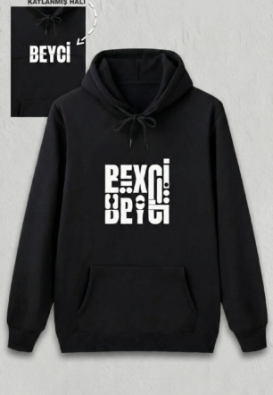 Sevgililer Günü Özel Kapüşonlu Beyci Baskılı Oversize Sweatshirt - Siyah