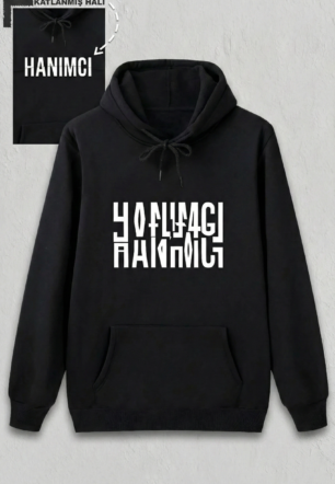 Sevgililer Günü Özel Kapüşonlu Hanımcı Baskılı Oversize Sweatshirt - Siyah