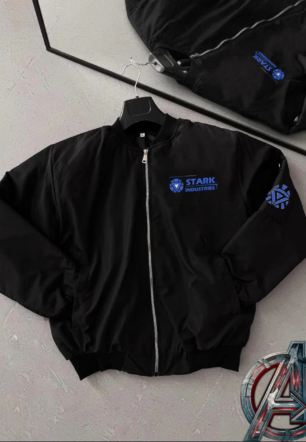 ERKEK Stark Industries Siyah Bomber Mont Fermuarlı Cepli Uzun Kollu Kapitone - Siyah